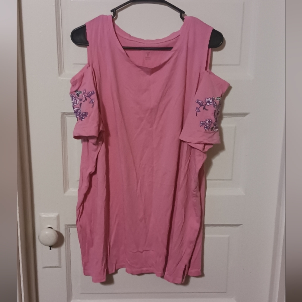 Woman Within Women's Pink Floral Cold Shoulder  Top 1x. A-56